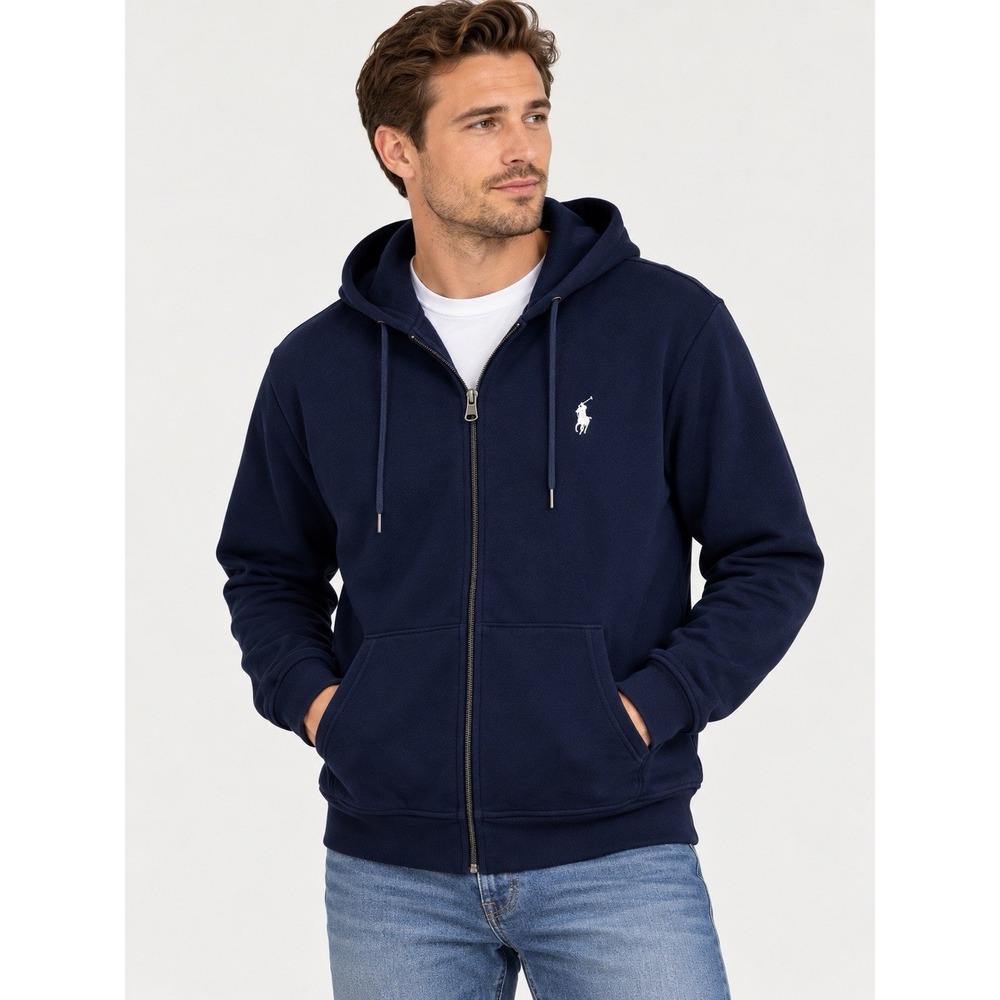 Polo Ralph Lauren Full Zip Up Logo Fleece Hoodies Mens Size XL Navy Blue #58